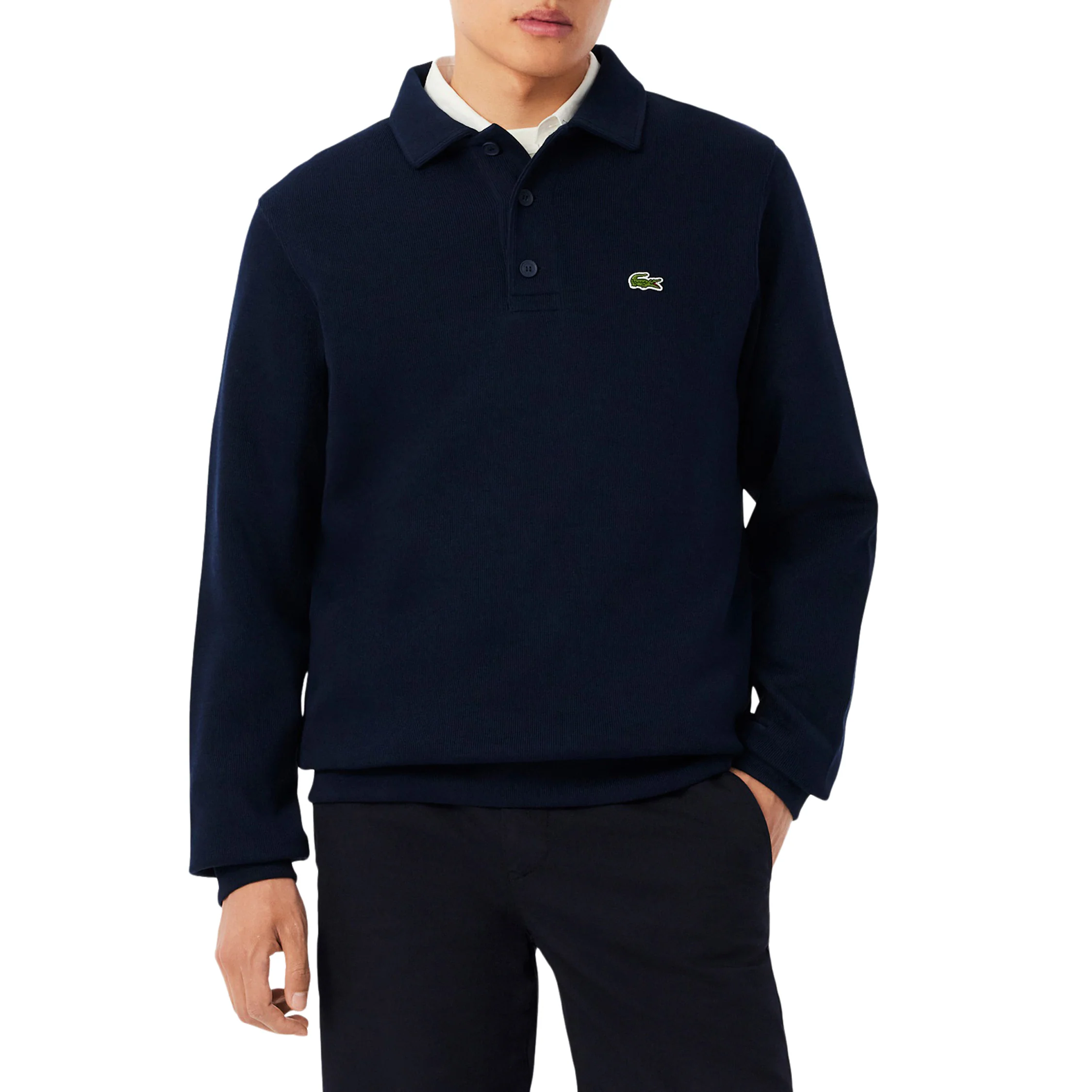 Lacoste Ribbed Cotton Polo Collar Sweatshirt - Image 3
